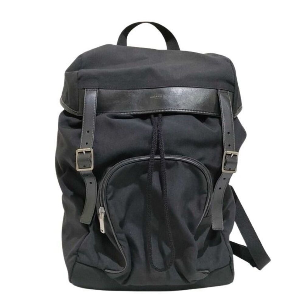 YVES SAINT LAURENT Hunting Backpack, Rocksack 342609, Black Canvas Leather, M...